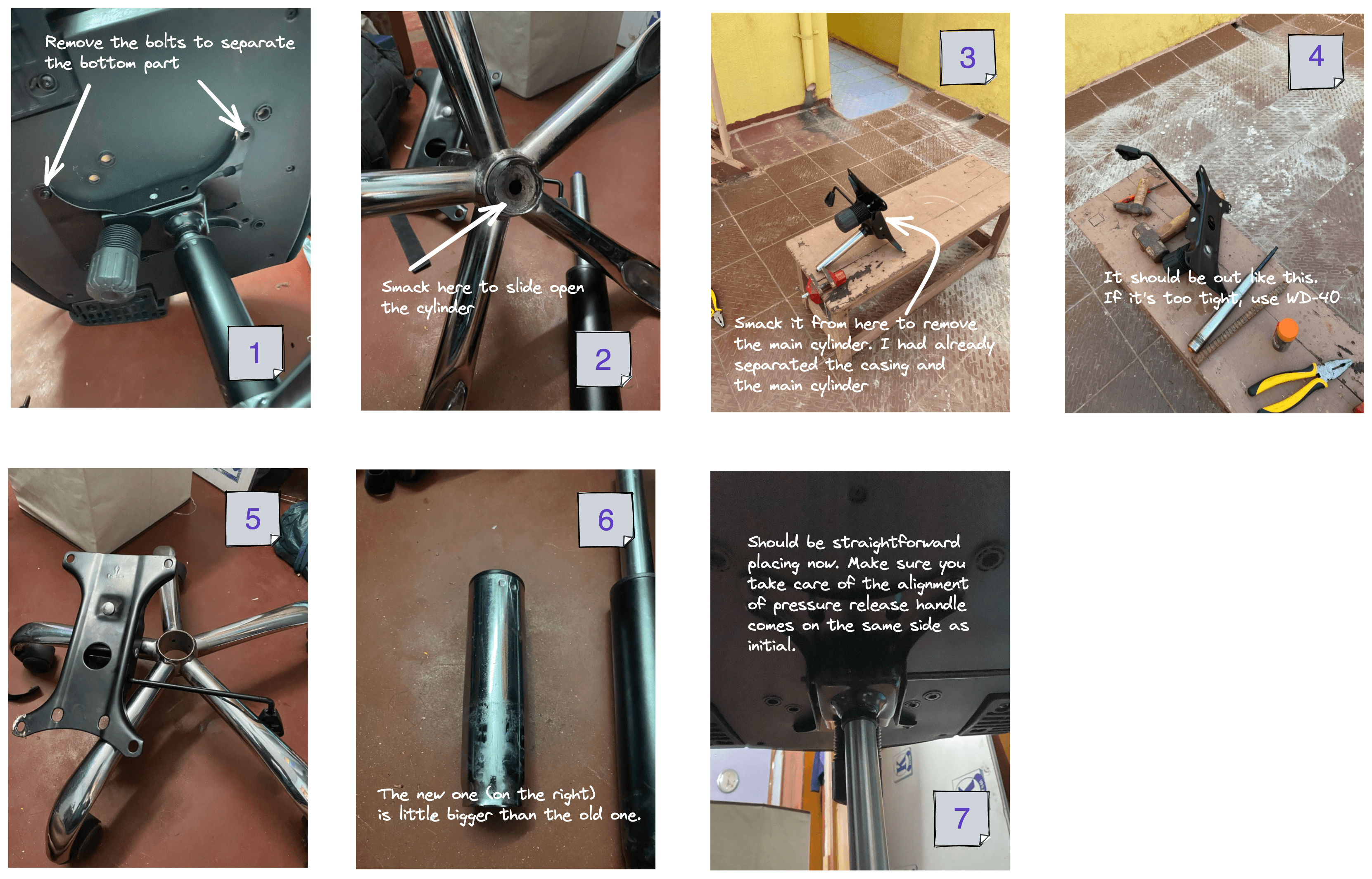 How to replace pneumatic cylinder of an adjustable chair